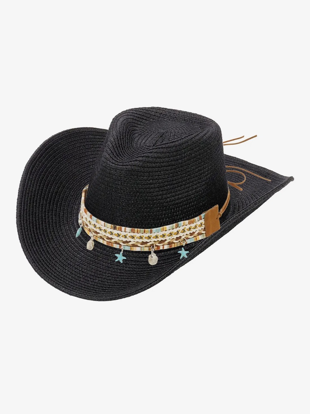 Blue boho tassels  Tribal cowboy hat
